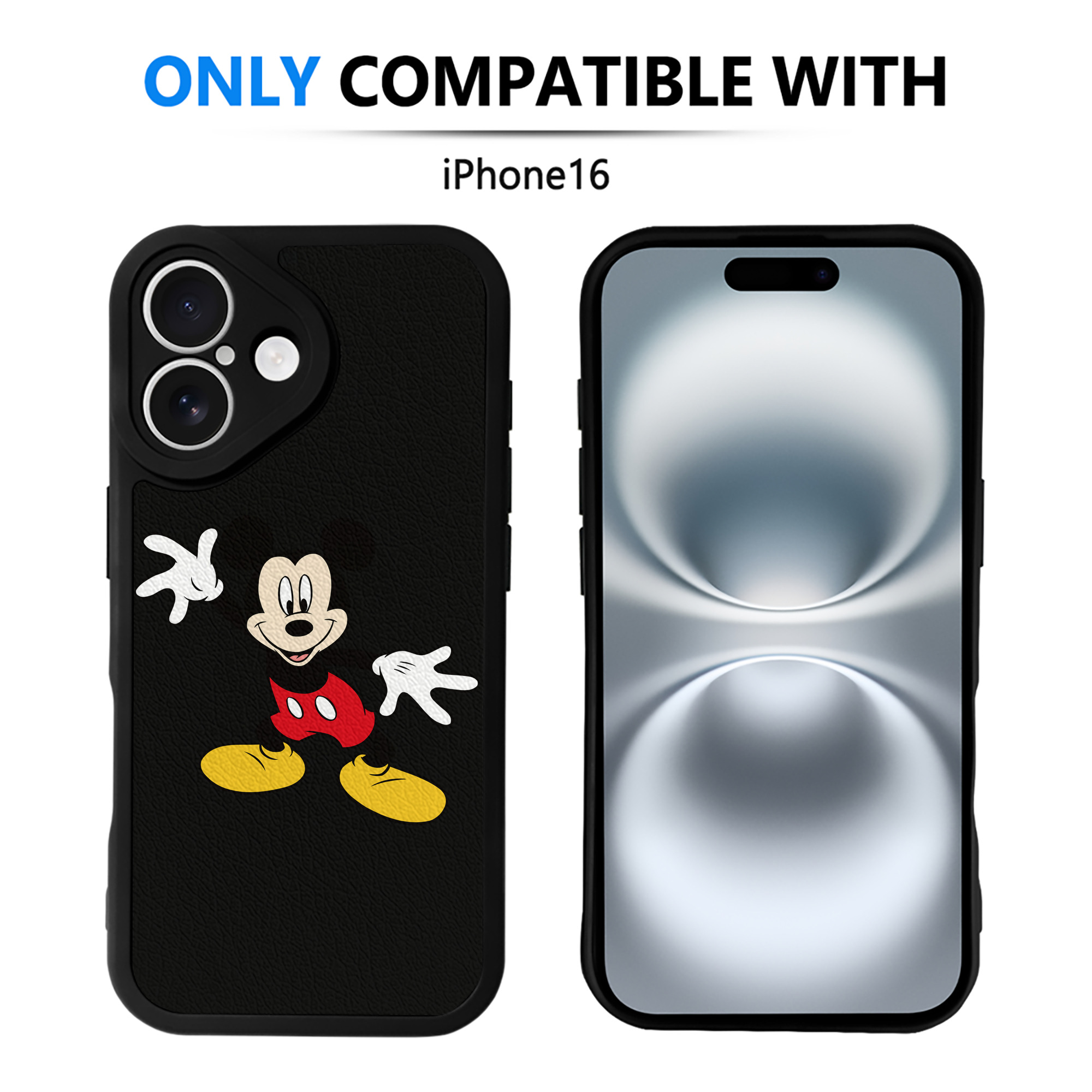 （画像用） ミッキーマウス Mickey Mouse 【iPhone 16シリーズ対応】シリコンスマホケース（レザー調） 材質：シリコン